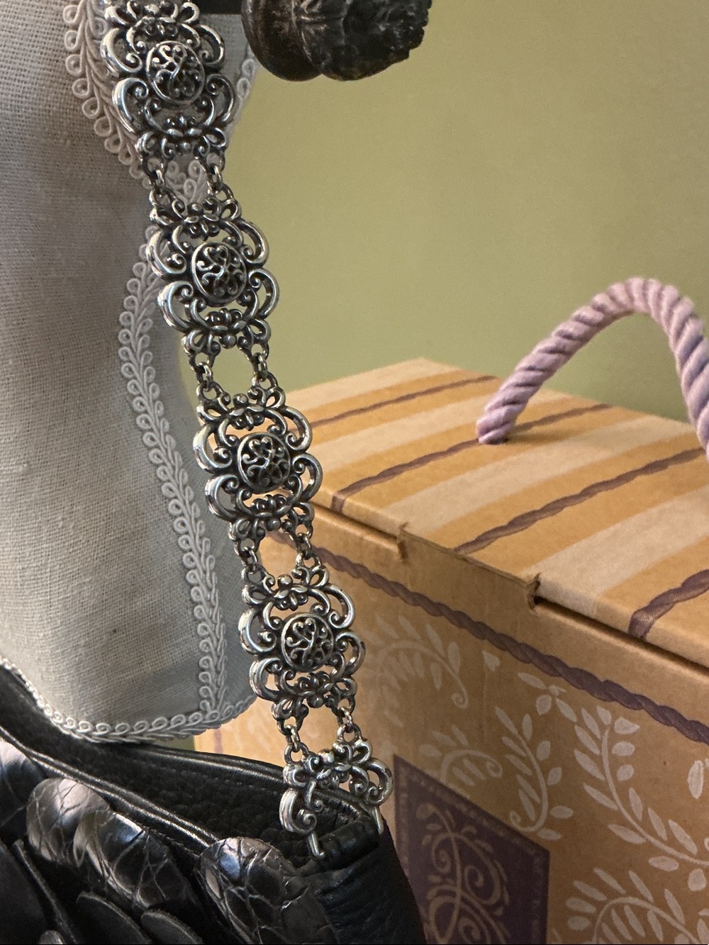 Brighton Rosalie Collection Black Floral Appliqué Chain-Shoulder Bag with Box - Picture 3 of 12